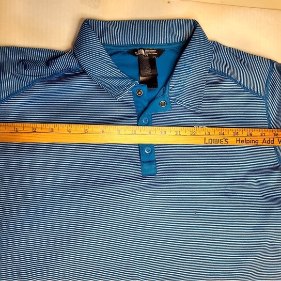 North Face Polo Shirt Men's Size L Flashdry Blue Short Sleeve With White Stripes - Picture 4 of 11
